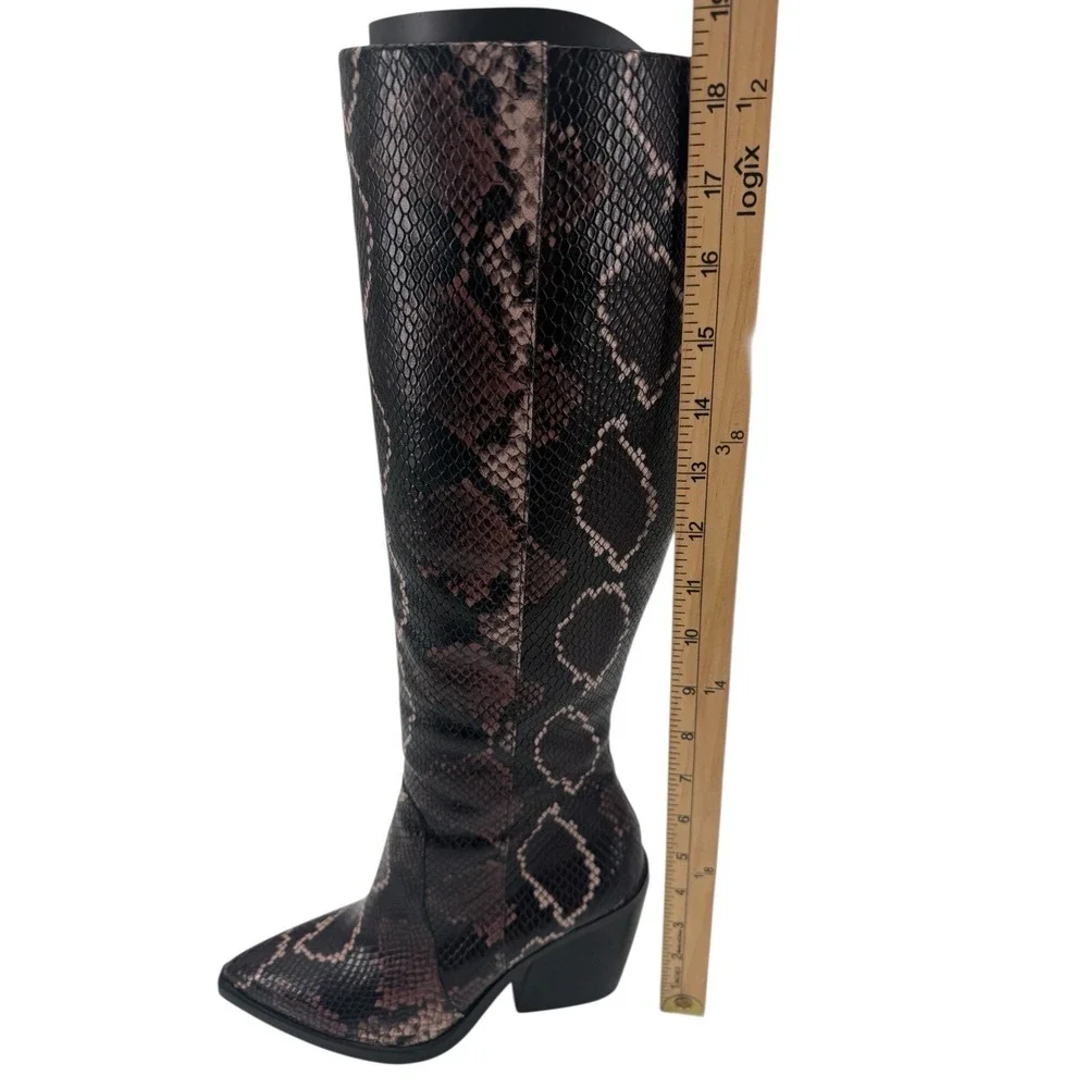 Vince Camuto Gravana Snake Print Knee High Boots Size 7.5 Brown Pointed Toe New